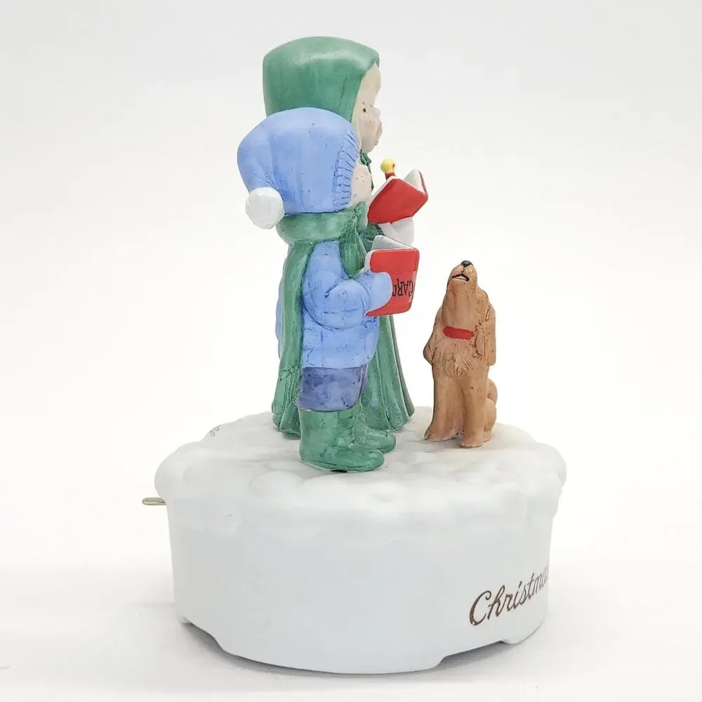 Vtg Christmas Carolers Dog Music Box Deck the Halls Signed Jane McDowell WORKS